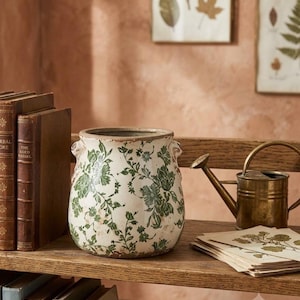Vintage French Country Ceramic Planter Rustic Floral Cachepot Decorative Flower Pot