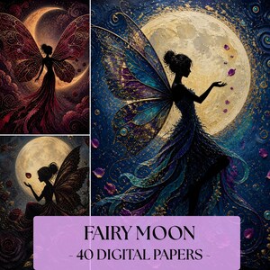 Fairy Moon Digital Paper Pack, 40 Printable Journal Pages, Celestial Fairycore Backgrounds, Junk Journal Kit, Scrapbook Digital Download