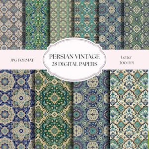 Persian Digital Paper, Vintage Middle Eastern Journal Pages, Antique Floral Scrapbook Paper Pack, Persian Pattern Printable Paper