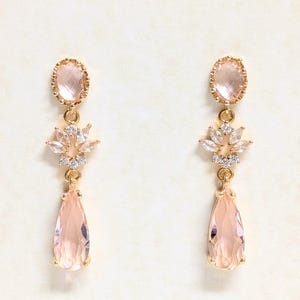 Light Pink Bridal Earrings: Gold Plated Cubic Zirconia Wedding Jewelry