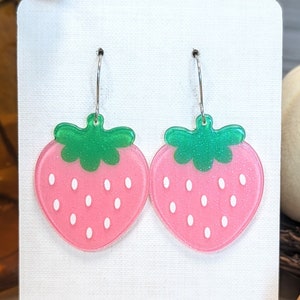 DEAL// Large Strawberry Statement Earrings, Pink Strawberry, Strawberry Milk, Acrylic, Cottagecore, Gift for her, Women Teens