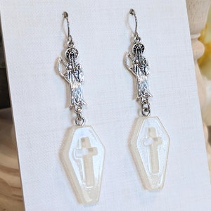 Coffin Cross Witchy Dangle Earrings, Goth, Grim Reaper, Pentacle, Wiccan, Acrylic, Gift for Her, Women Teen, Hypoallergenic