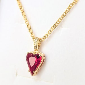 Ruby Red Heart Necklace: Gold-Plated Cubic Zirconia Pendant