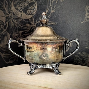 Vintage Silver Plated Sugar Bowl: Tarnished Decor