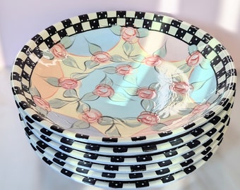 Vintage Hand-Painted Rose Bowls - Set of 6 - Signed JF 1997