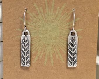 Antique Silver Leaf Earrings: Small Bar