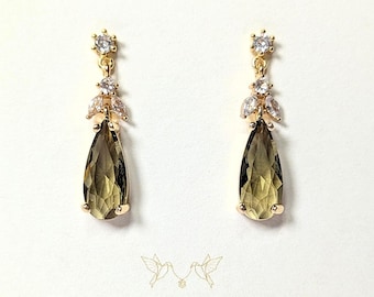 Dainty Gold Olive Leaf Earrings: Crystal Bridal Jewelry