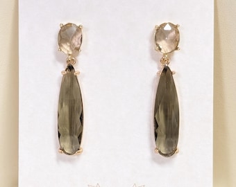 Simple Grayish Brown Teardrop Earrings: Gold-Plated Crystal Bridal Jewelry