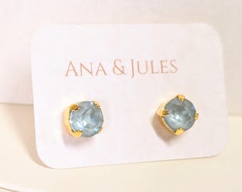 Light Sage Bridal Stud Earrings; Austrian Crystal Rhinestone: 6mm