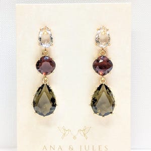 Large Gemstone Statement Earrings: Plum, Pink, Olive Green - Bridal Jewelry