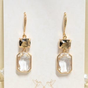 Clear Octagon Earrings: Rectangle Earrings, Gold Plated