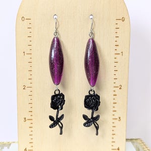 Vintage Style Goth Black Rose Earrings, Flower, Butterfly, Witchy, Goth Dangle Earrings, Black Plated, Gift for her Girlfriend