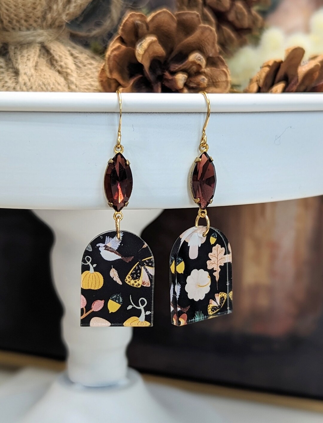 Herbstblatt Ohrringe Aus Acryl - Palmen Design Mit Glitzer