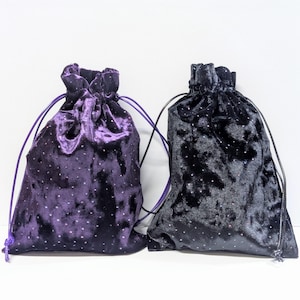 Iridescent Glitter Dot Crushed Velvet Drawstring Gift Bag - Witchy Celestial Style (5x7 inches)