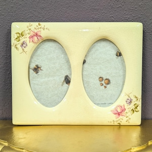 Vintage Ceramic Double Oval Photo Frame: Floral Cottage Decor