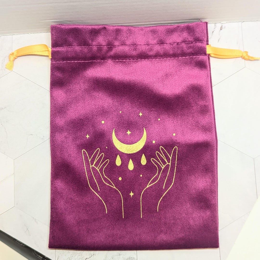 Velvet Tarot Bag: Celestial Moon & Hands Drawstring Pouch - Etsy