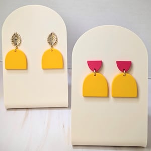 Orange Acrylic Half-Round Earrings: Retro Geometric Stainless Steel Posts