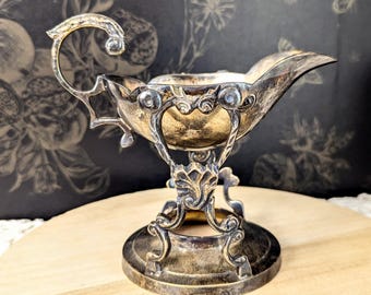 Vintage Silver Plated Gravy Boat with Warming Stand