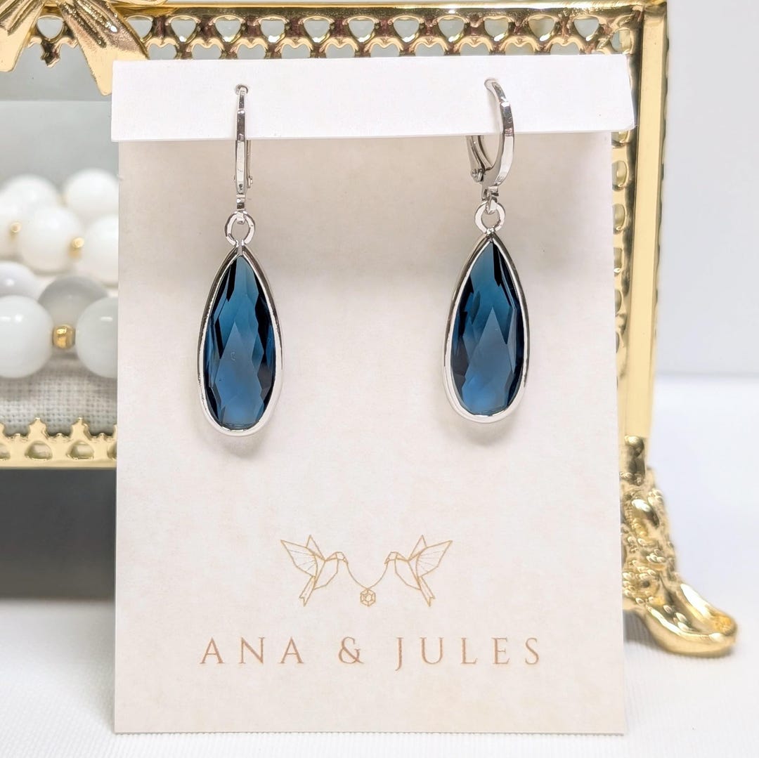 huggie-montana-blue-crystal-drop-earrings-silver-tone-earrings-etsy