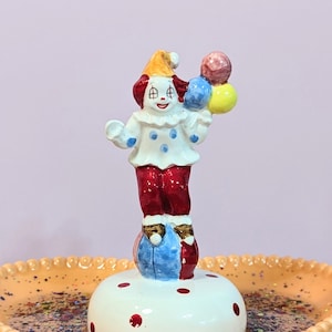 Vintage Lefton Clown Figurine Trinket Dish: Glitter Clowncore Decor