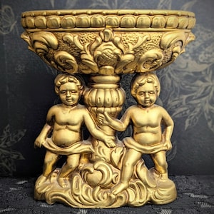 Vintage Gold Cherub Planter: Victorian Angelic Decor