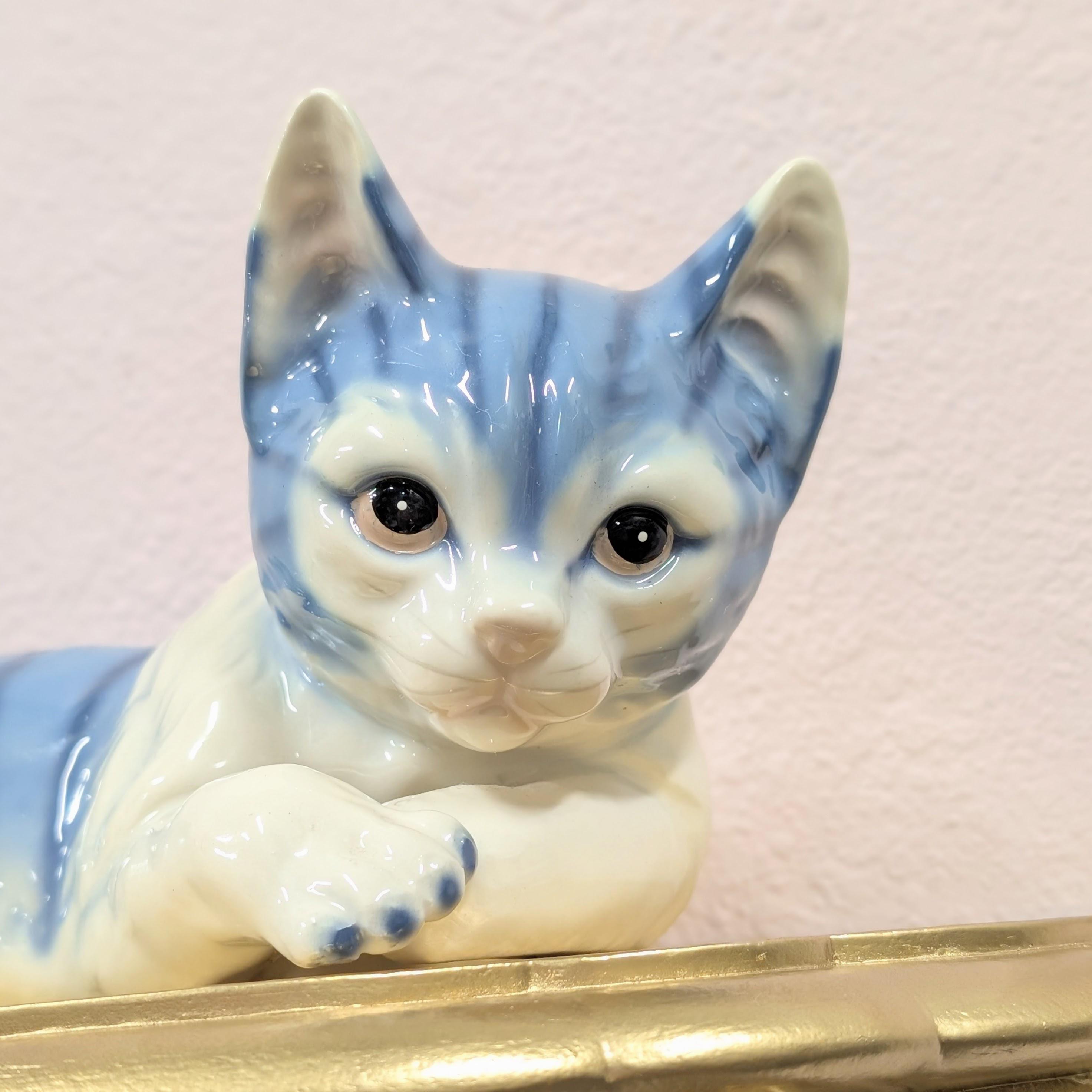 Vintage Royal Orleans Blue & White Striped Cat Figurine - Japan, 8
