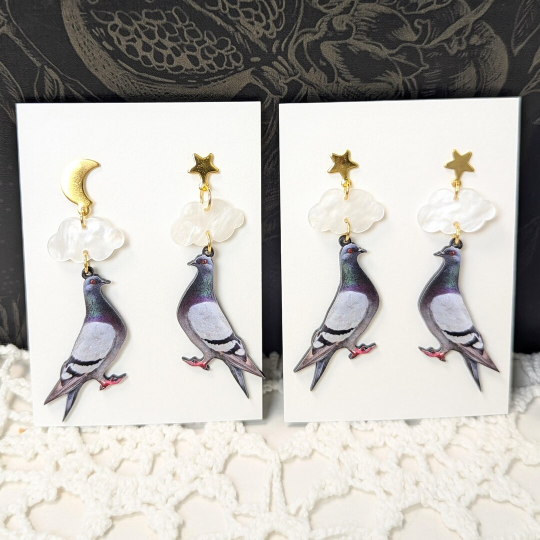 Boucles d'oreilles pendantes Tête dans les nuages, Pigeon, oiseau