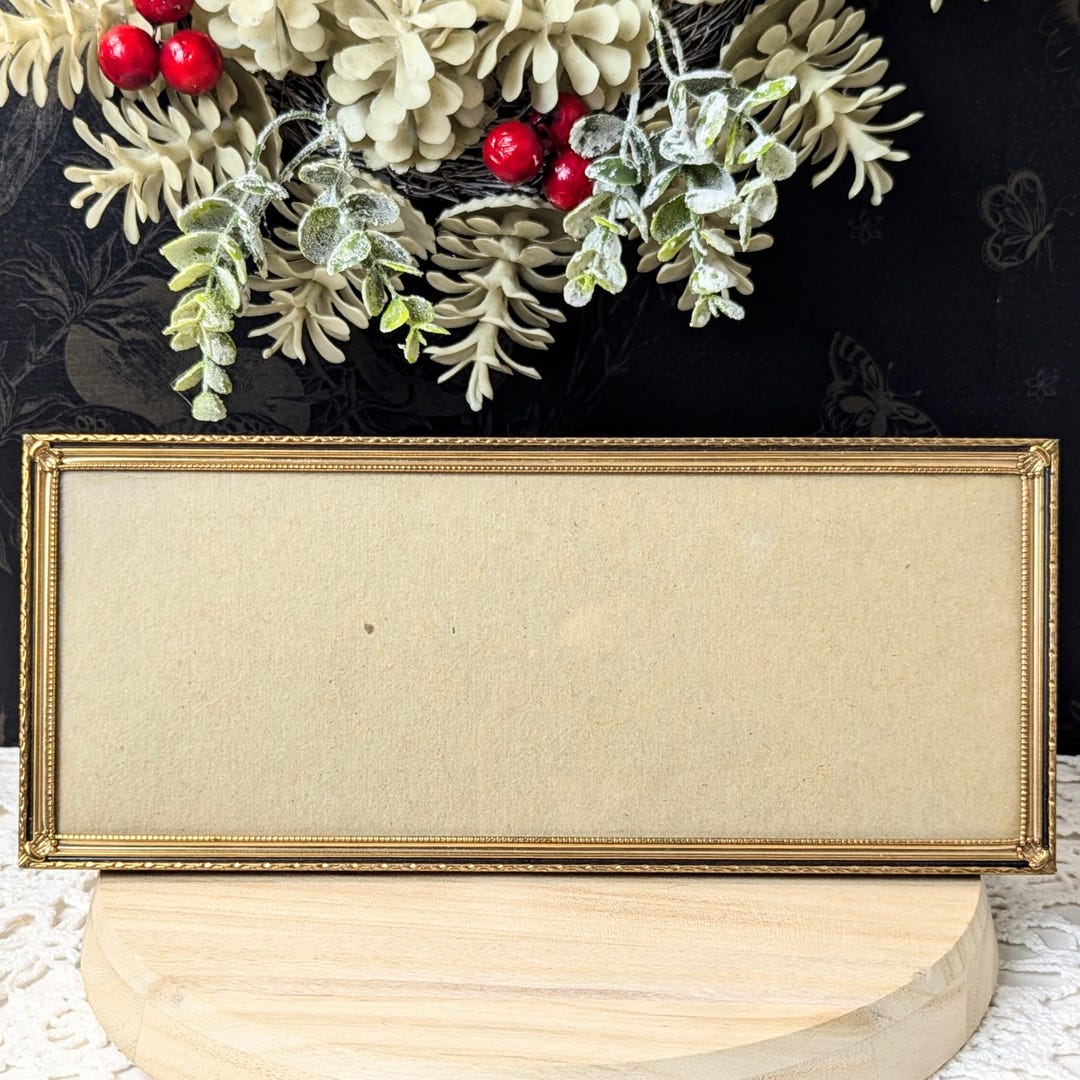 Vintage Gold and Black Landscape Frame, 12x5 Metal Frame, MCM, Brass ...