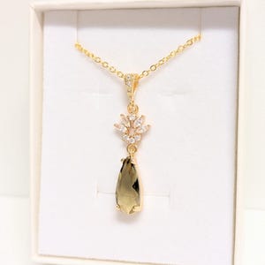 Olive Green Boho Necklace: Gold Plated Bridal Pendant Necklace
