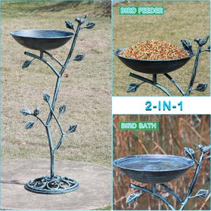 Baño para pájaros con pedestal de hierro fundido, decoración vintage de metal para jardín y patio, oasis para pájaros en el patio exterior. imagen 14