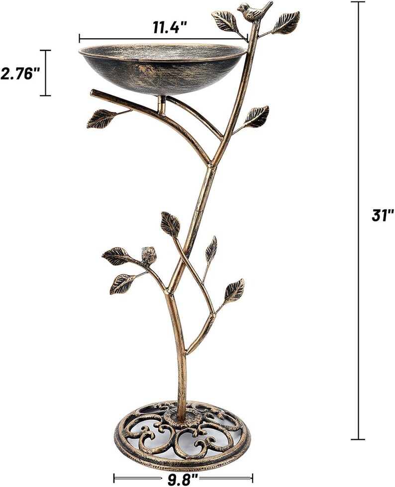 Baño para pájaros con pedestal de hierro fundido, decoración vintage de metal para jardín y patio, oasis para pájaros en el patio exterior. imagen 2