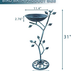 Baño para pájaros con pedestal de hierro fundido, decoración vintage de metal para jardín y patio, oasis para pájaros en el patio exterior. imagen 9
