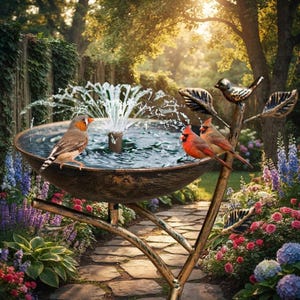 Baño para pájaros con pedestal de hierro fundido, decoración vintage de metal para jardín y patio, oasis para pájaros en el patio exterior. imagen 6