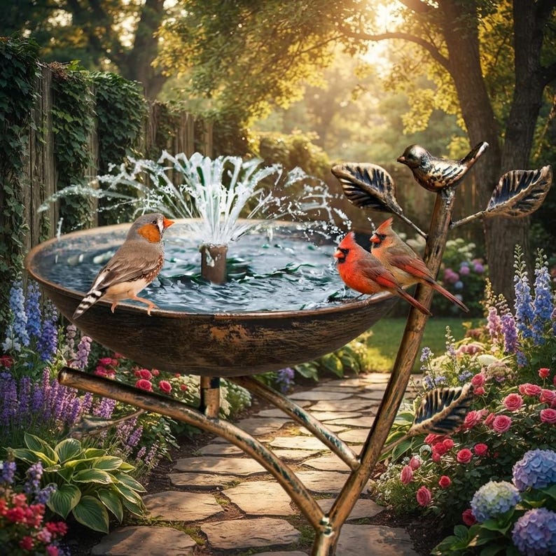 Baño para pájaros con pedestal de hierro fundido, decoración vintage de metal para jardín y patio, oasis para pájaros en el patio exterior. imagen 6