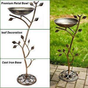 Baño para pájaros con pedestal de hierro fundido, decoración vintage de metal para jardín y patio, oasis para pájaros en el patio exterior. imagen 7