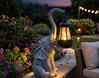 Zonne-olifant tuin standbeeld lantaarn buiten licht tuin gazon terrasdecor