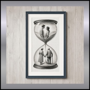 Bride and groom in an hourglass - cross stitch pattern - monochrome wedding - PDF available for immediate download in French and English