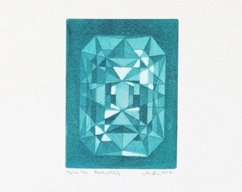 Gemstone art print - gem art - jewelry - gem - turquoise - gemstone - aquatint - contemporary art - fine art - Emerald / Be3Al2(SiO3)6