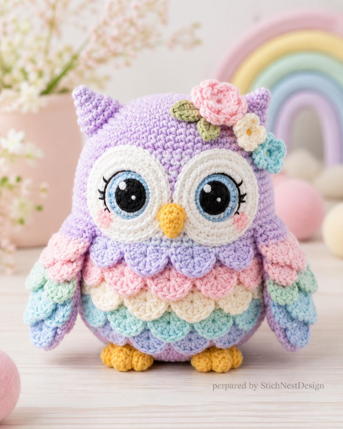 Pastel Owl Amigurumi Crochet Pattern PDF, Nursery Owl Plush Tutorial
