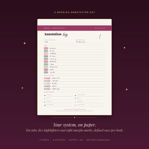 Annotation Key & Tab Legend | Printable Book Annotation Guide, Bookmarks (Digital Download)