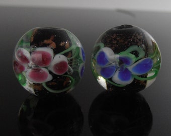 Floral Glass Beads, Set of 2