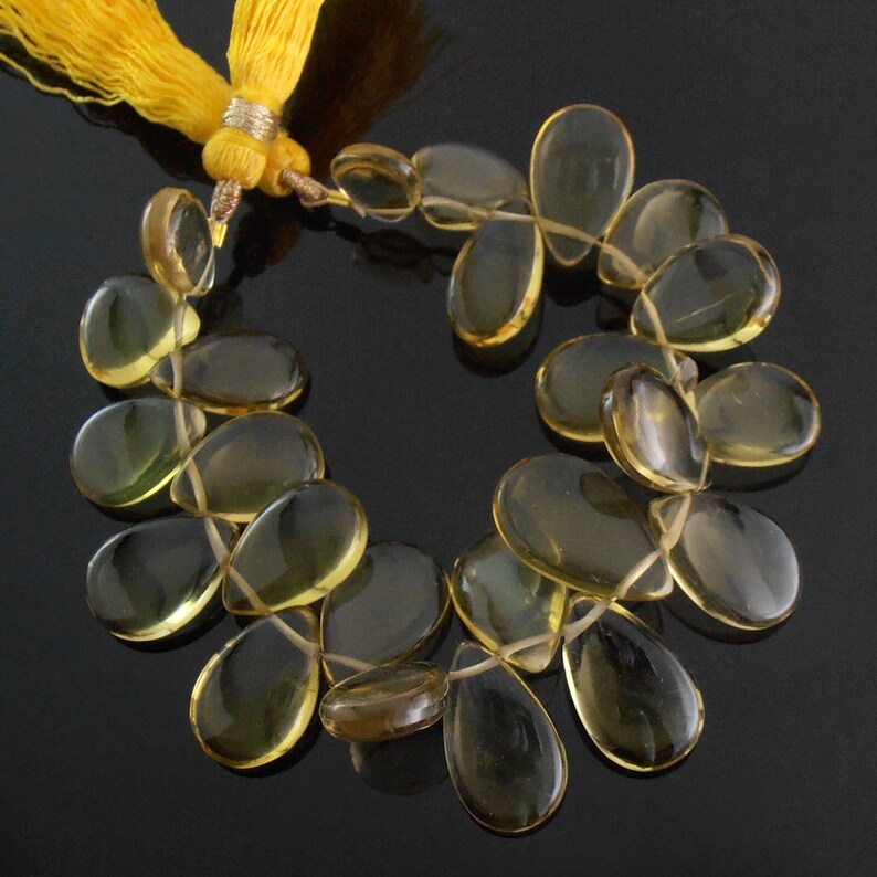 Unfaceted Champagne Quartz Pears 7x10-9x16 mm Set of 24