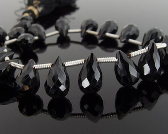 Black Spinel Briolettes, Faceted, 5x8-6x9mm, Set of 24