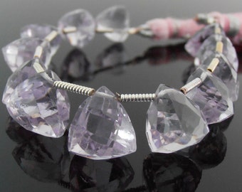 Pink Amethyst Trillion Briolettes, Faceted, 8-10 x 9-10.5 mm, Set of 12