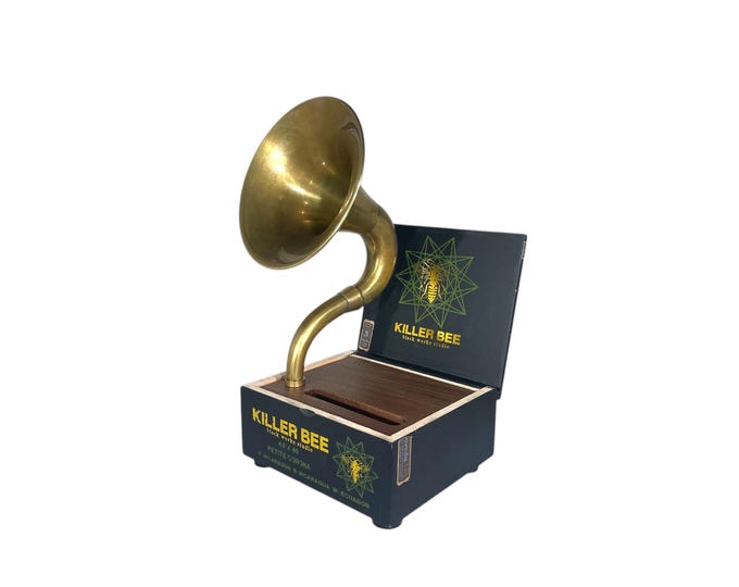 Killer Bee Cigar Box Phone Amplifier, Acoustic iPhone Speaker, Black Works Studio S15