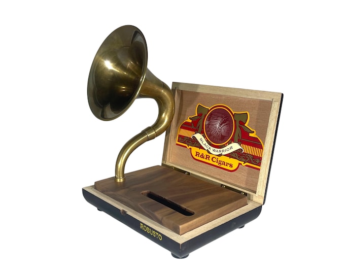 Black Warrior Cigar Box Phone Amplifier, Acoustic iPhone Speaker S14