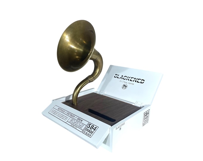 S84 Shade to Black Cigar Box Phone Amplifier, Acoustic iPhone Speaker, Blackened by Drew Estate S14