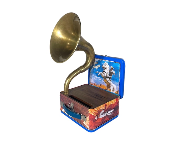 1998 The lone Ranger LunchBox Phone Amplifier, Acoustic iPhone Speaker, Lunch Box Speaker, Hallmark Commemorative Lunchbox