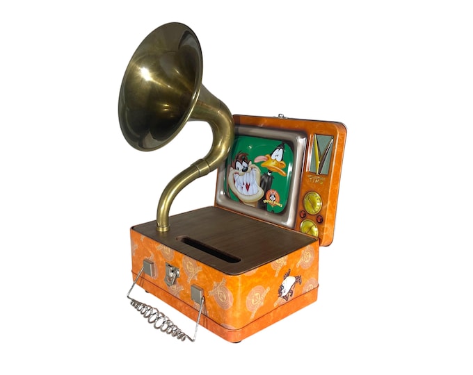 1999 Daffy Duck and Taz, Looney Tunes LunchBox Phone Amplifier, Acoustic iPhone Speaker, Lunch Box Speaker S6