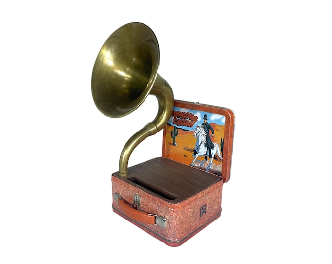 1998 Hopalong Cassidy LunchBox Phone Amplifier, Acoustic iPhone Speaker, Lunch Box Speaker, Hallmark Commemorative Lunchbox